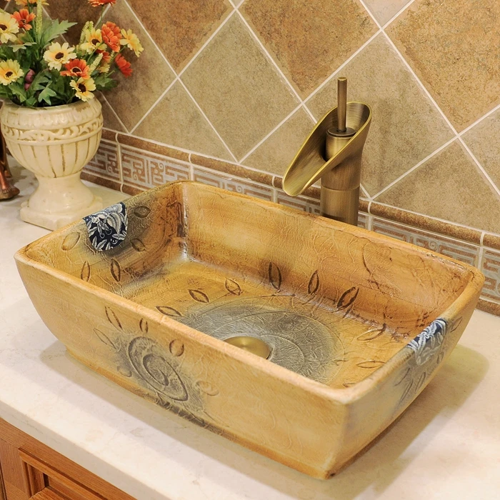 Rectangular Jingdezhen ceramic sink wash basin Ceramic Counter Top Wash Basin Bathroom Sinks hotel sink