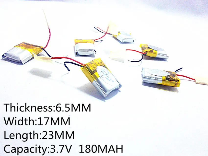 MP3 battery 3.7V 180MA lithium polymer battery 651723 MP4 remote control airplane model aircraft battery