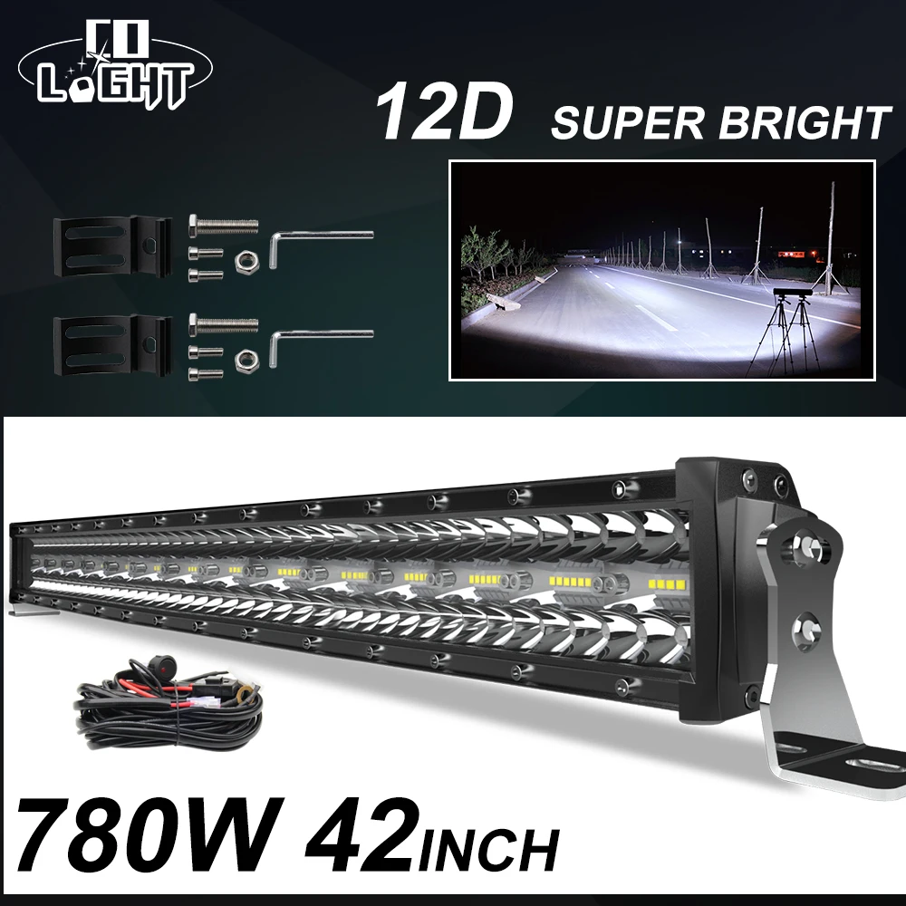 CO LIGHT-3 Rows 42 인치 LED 바 780W 콤보 LED 라이트 바, 자동차 트랙터 오프로드 4WD 4x4 트럭 SUV ATV 운전 작업 조명 12V 24V