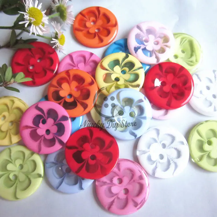 60pcs 20mm 17mm 14mm Mixed Colors 2 holes Flower Pattern Resin Buttons Kids Sweater Cardigan Sewing Accessories Loose Button