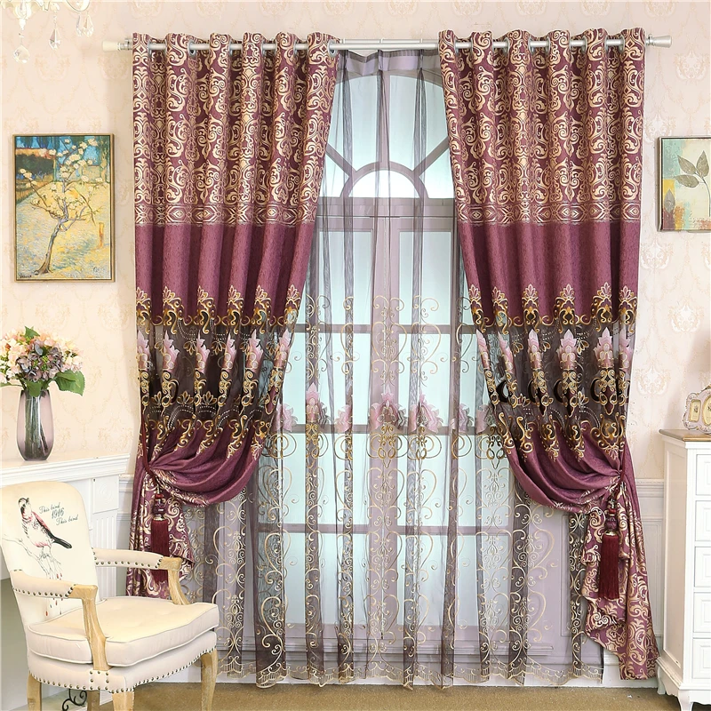 

Classic Chenille embroidered Curtains For The Living Room Purple Window Curtains For Bedroom Treatment Drapes 41%-85% Shading