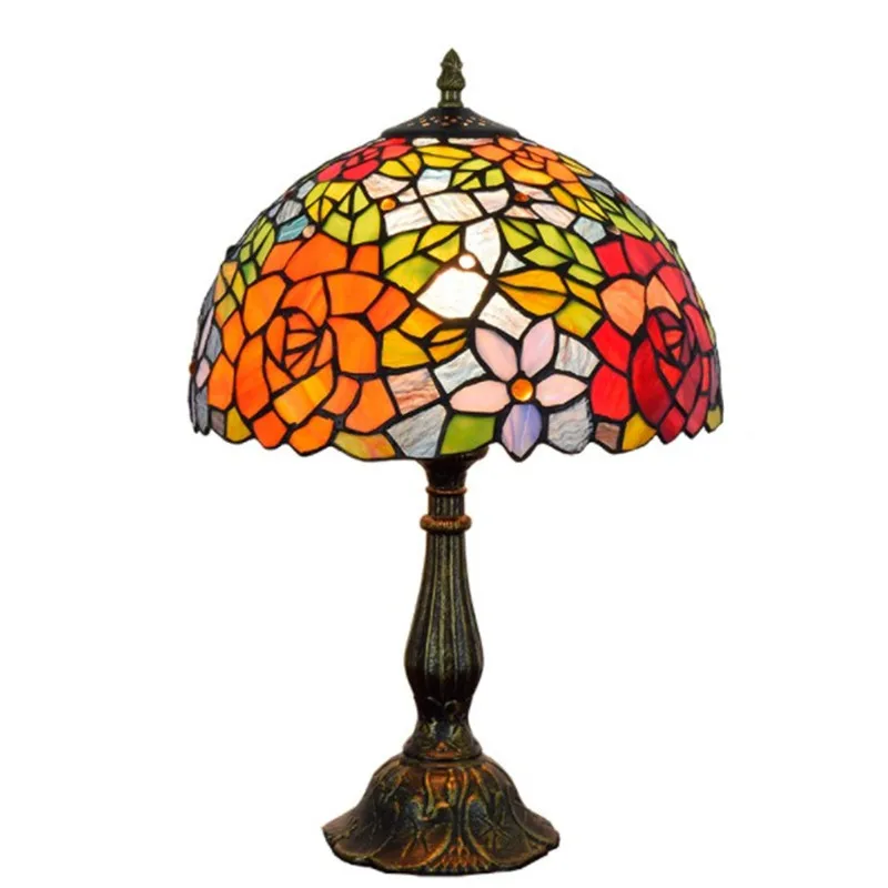 

Colorful Flower Table Lamp Stained Glass European Baroque Vintage for Living Room bedroom E27 110-240V