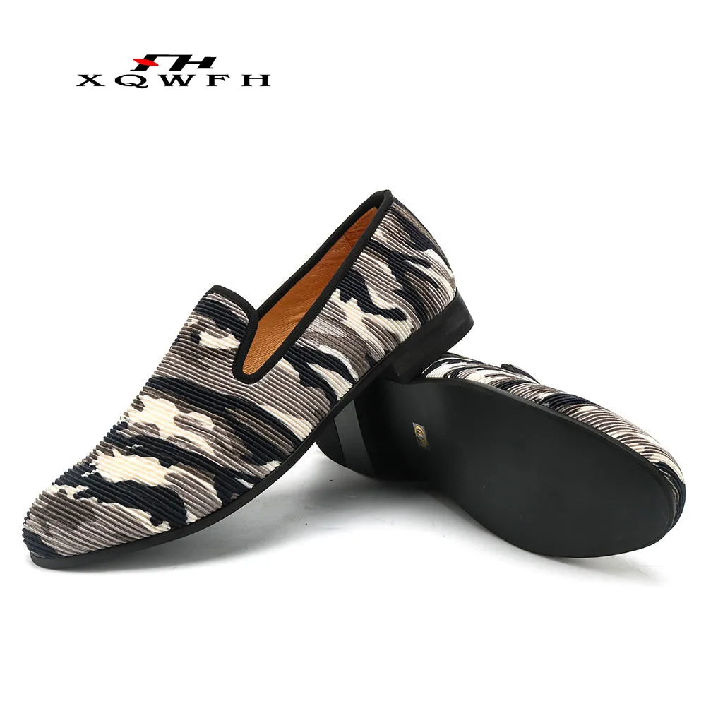 Leather Men Casual Shoes Hand-printed Camo Velvet Men Loafers Comfortable Breathable Mens Shoes