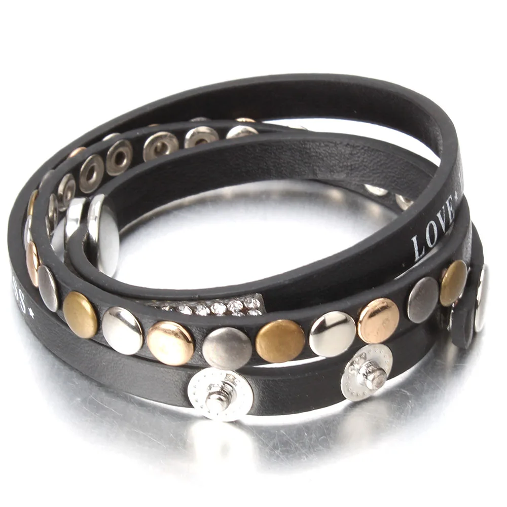 Hot Sale Leather 12mm Snap Button Bracelet Watches Fit 12mm Snap Jewelry Love Hope Happiness Leather Bracelet for Women Men Gift