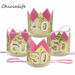 Chicinlife 30 40 50 60 Birthday Crown Headband Women 30th 40th 50th Birthday Party Decoration Adult Birthday anniversary Hat