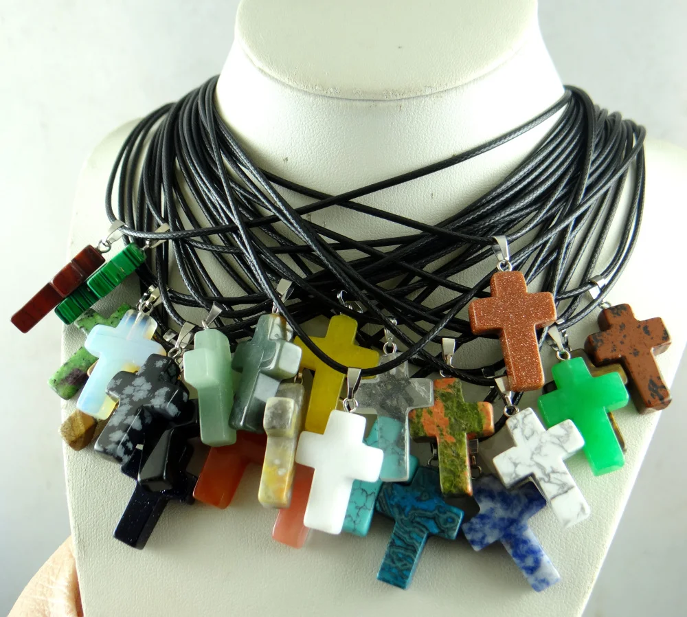 natural stone lapis aventurine Turquoises Quartz Crystal Cross pendant for diy jewelry making Necklaces Accessories