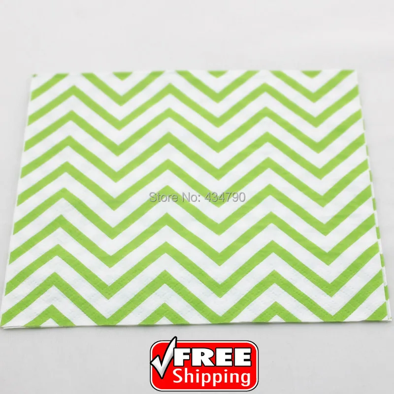 60pcs Green Zig Zag Chevron Designer Paper Napkins,Collage Luncheon Serviettes Party Supplies Decor,Tableware-Choose Your Colors