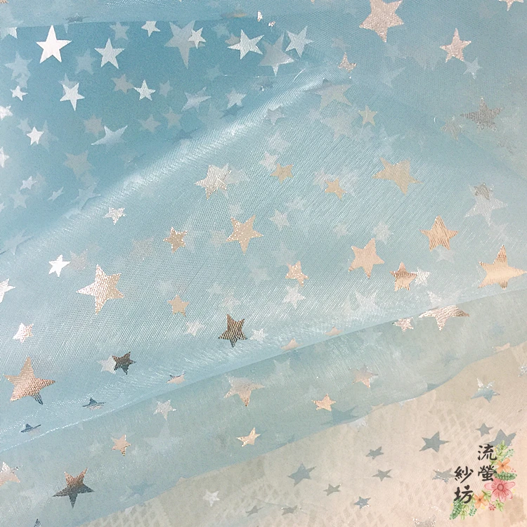 Imagem -06 - Tecido de Organza Azul Padrão com Estrela Dourada para Fazer Bonecas Roupas de Ação Decoração de Casamento Faça Você Mesmo Envio Dobrável