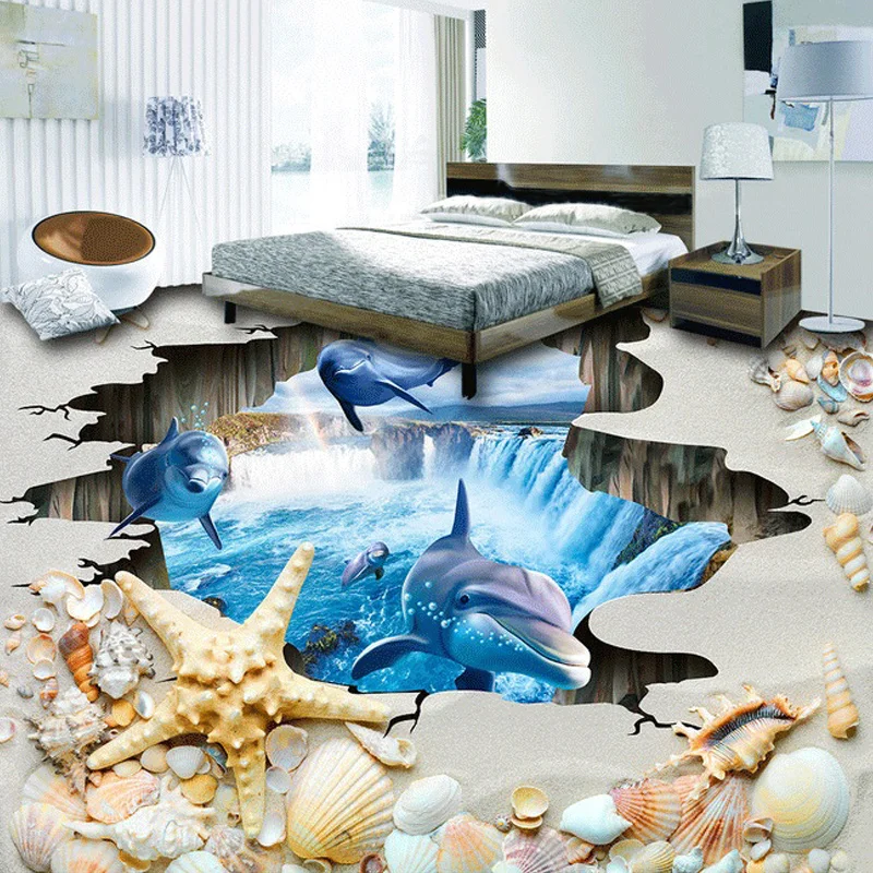 3D Floor Tiles Mural Wallpaper Personalized Custom Wear Non-slip Waterproof Thickened Self-adhesive Beach Shells 3D Stickers