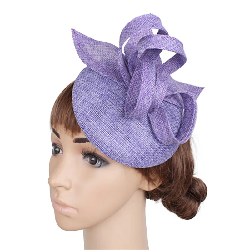 Aksesoris Rambut Wanita Imitasi Sinamay Fascinator Topi Dasar Topi Wanita untuk Pernikahan Gereja Koktail Topi Baja Klip Rambut 16 Warna