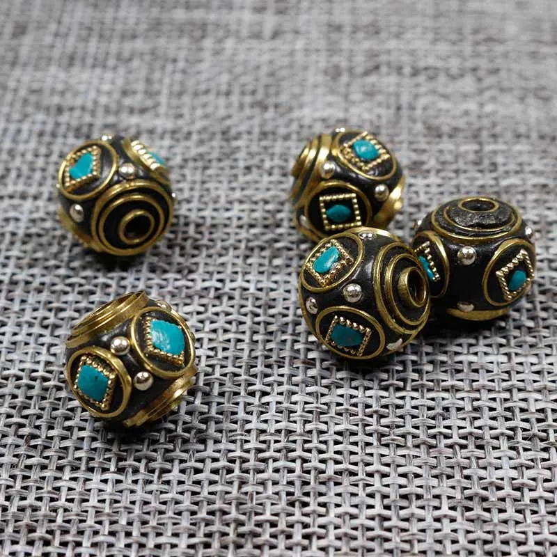 5pcs/lot Fashion Nepal Copper Spacer Beads 13mm Handmade Brass Charm Metal Beads Fit Bracelets DIY Jewelry Making Accesssories