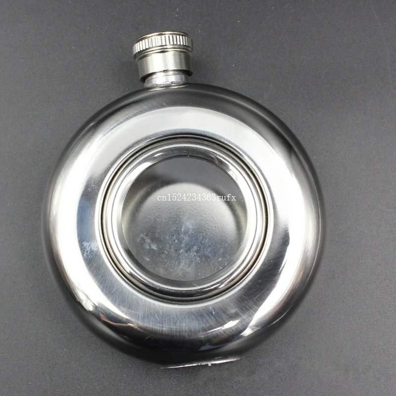 

50pcs 5OZ Stainless Steel Hip Flask Whiskey Wine Bottle Single-sided Round Transparent Glass Alcohol Liquor Pocket Flagon