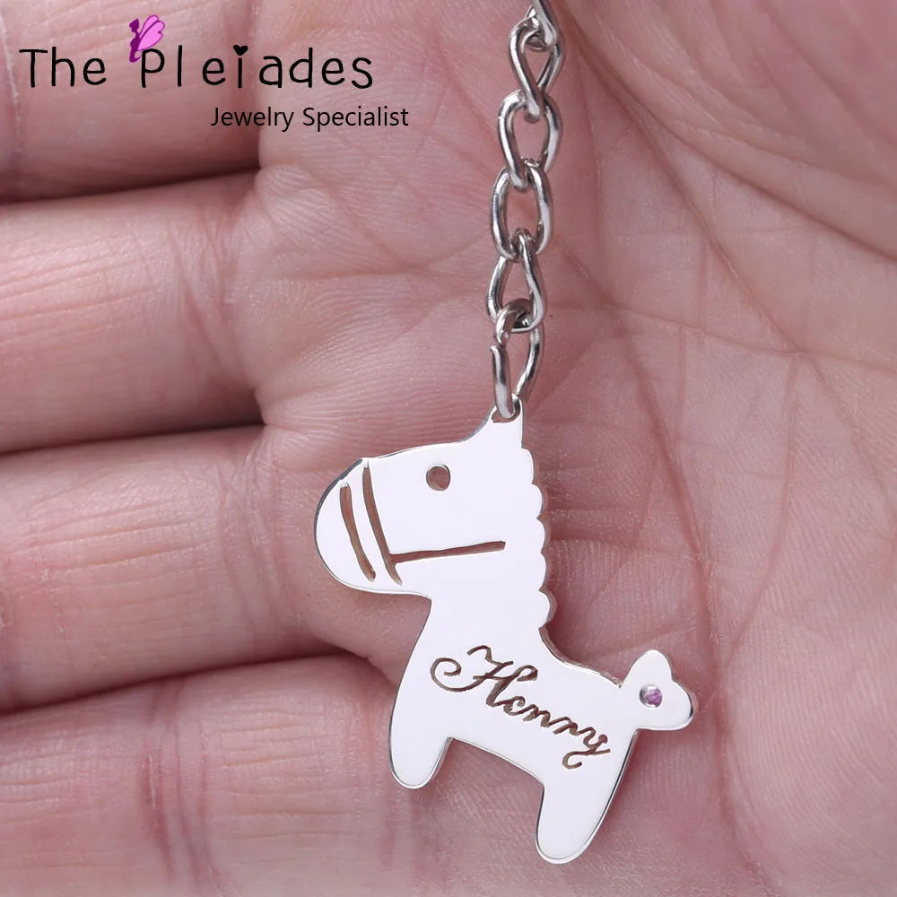 

Cute Horse Keychain Custom Name Cut Hollow Personalized cartoon Name Key Chain with Zircon Pretty Gift