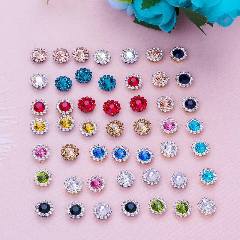 100pcs 16 color 9.4MM/11.8MM decorative bling pearl crystal rhinestone buttons flat back embellishment diy jewerly