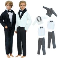2 Set Formal Business Suit Black Pants + White Shirt with Bow + Coat Men Outfits Wedding Clothes for 30cm Doll Accessories Toys