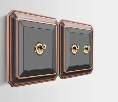 Switch socket retro hand-made old black walnut brass copper switch single control dual control one single double three four open