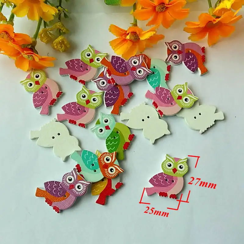 40pcs/pack Owl natural wooden button Mixed Wooden Decorative Buttons Sewing And Scrapbooking Accessories botoes 25*27mm