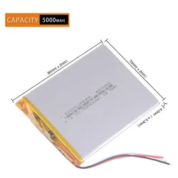 3wires 307090 3.7V 5000mAh Rechargeable Lithium Li-ion Polymer Battery Lipo Batteries 407090