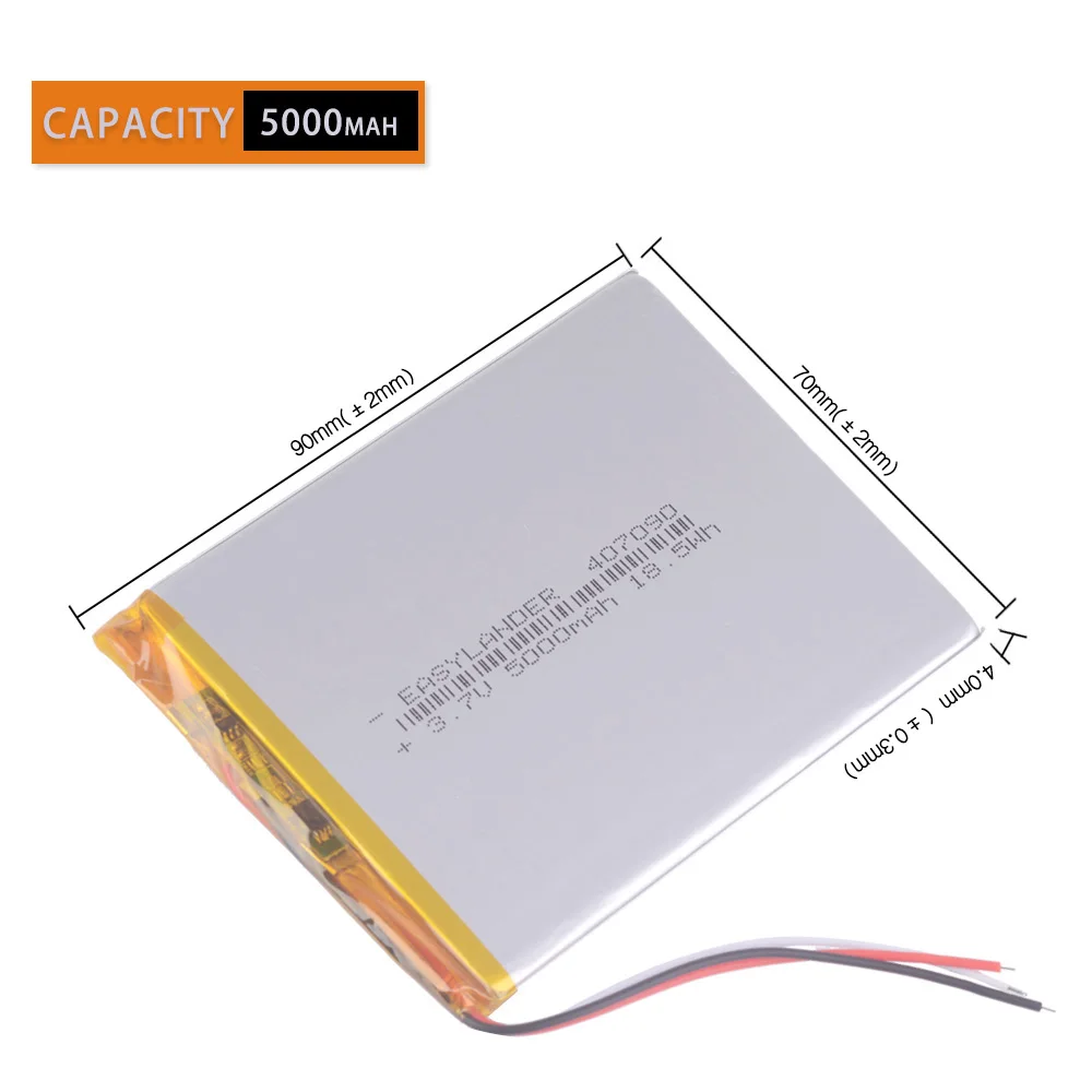 3wires 5000mah Li-ion 307090 7,8,9 inch tablet PC ICOO bateria 3.7V Polymer lithiumion Battery akb navigator Teclast p70 407090