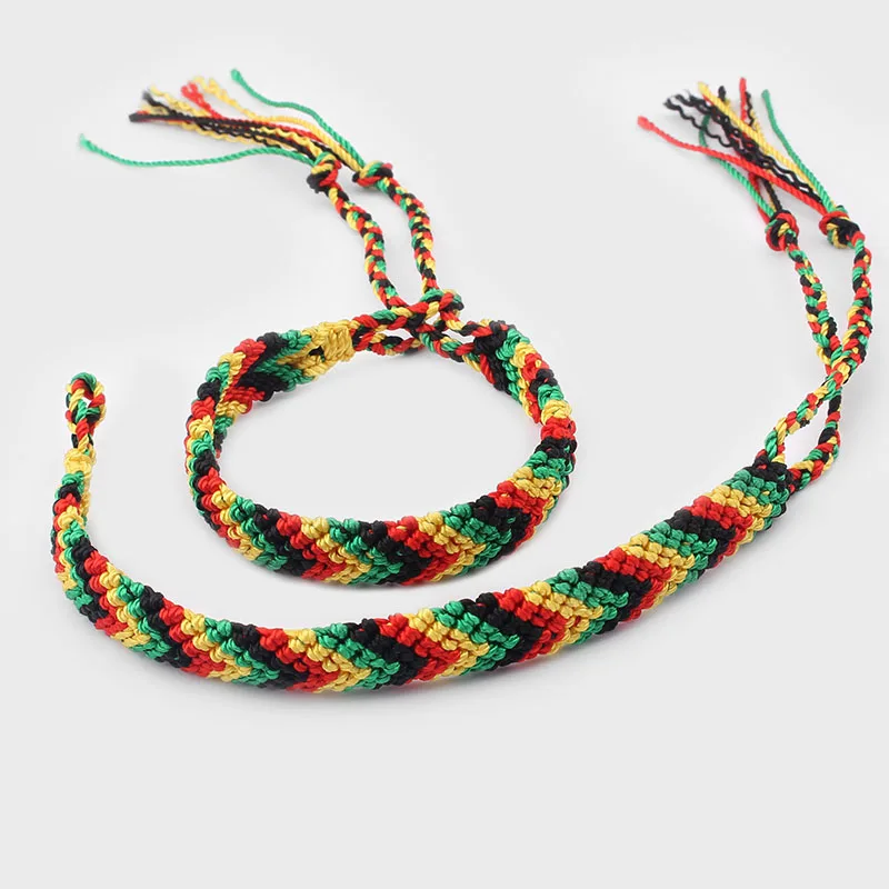 2pcs/lot Rasta Wristband Friendship Bracelet Cotton Silk Reggae Jamaica Surfer Hippie Bob Hobo Bracelets Gift