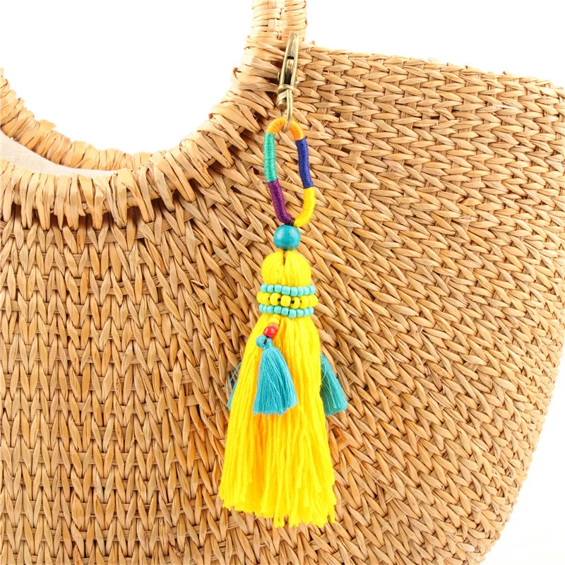 Bohemian bead tassel pendant keychain folk-custom pompom key chain accessories bag charm women\'s purse key holder jewelry K34