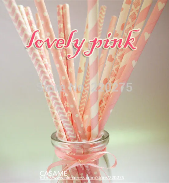 25pcs pink gold striped mixed kids birthday wedding decorative party decoration event supplies drinking Paper Straws