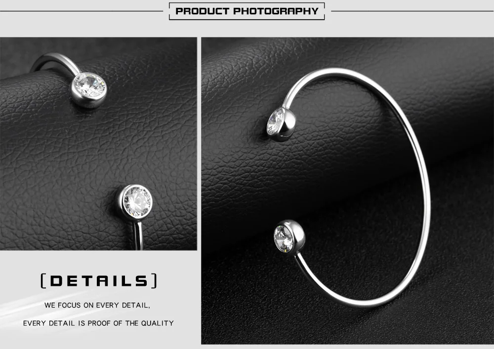 JeeMango Trendige OL-Style Edelstahl Offene Armreifen für Frauen Klassische Eingelegte Kubische Zirkonia Hochzeits-Manschettenarmbänder B18094 – Detail 3