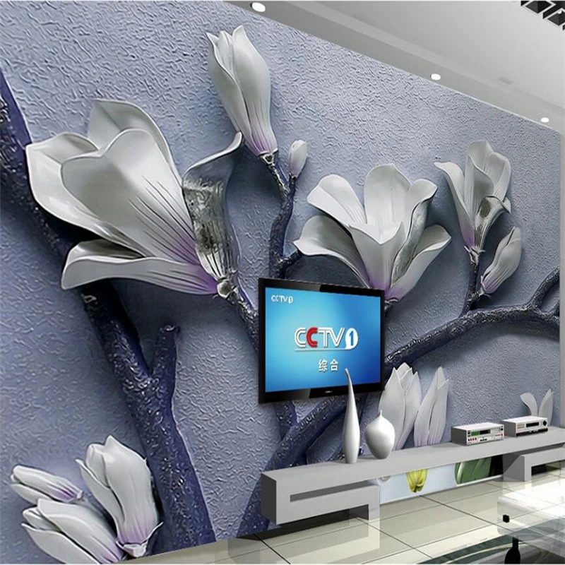 

wellyu 3D embossed background wall flower embossed Magnolia embossed custom large mural green wallpaper papel de parede