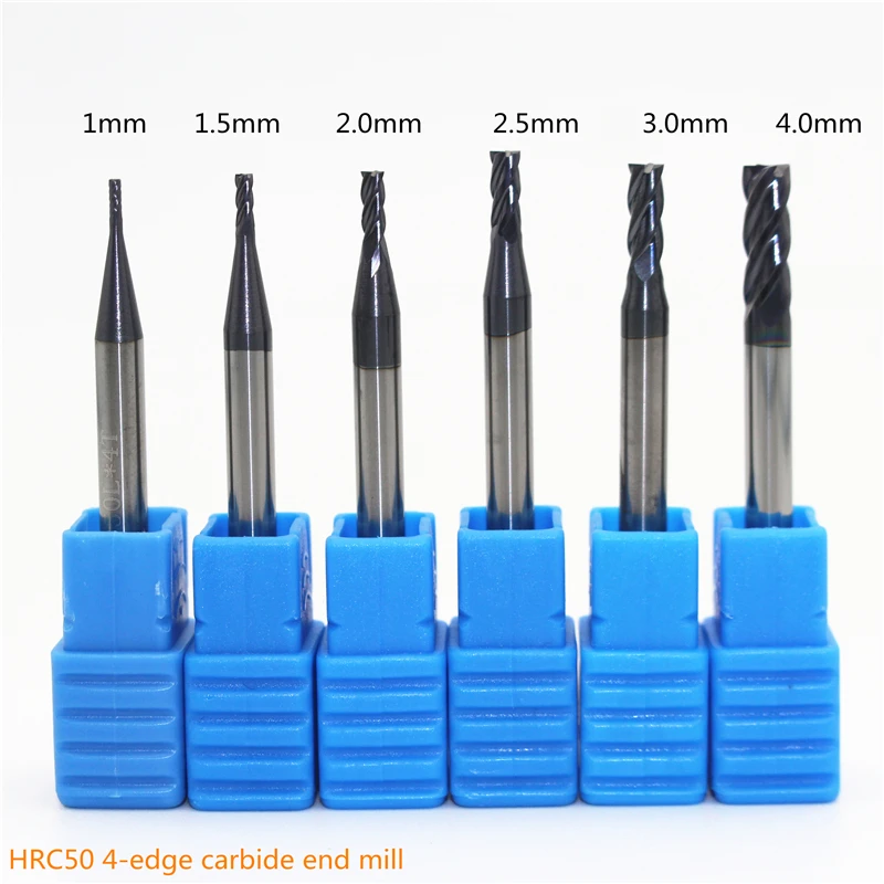 10 PCS Piatto end mill 1 millimetri 1.5 millimetri 2 millimetri 2.5 millimetri 3 millimetri 4 millimetri Carbide end Macinapepe taglierina HRC50 Fresatura di Acciaio Al Tungsteno Fresa Macinapepe