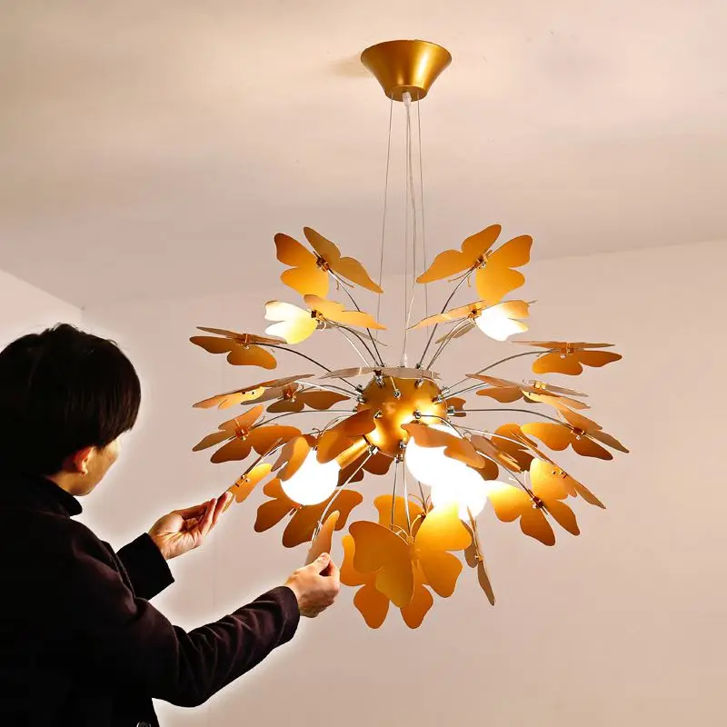 Country Rustic Golden Butterfly Dining Room Pendant Lights Restaurant Creative Pendant Lamp Nordic Living Room Pendant Lamp