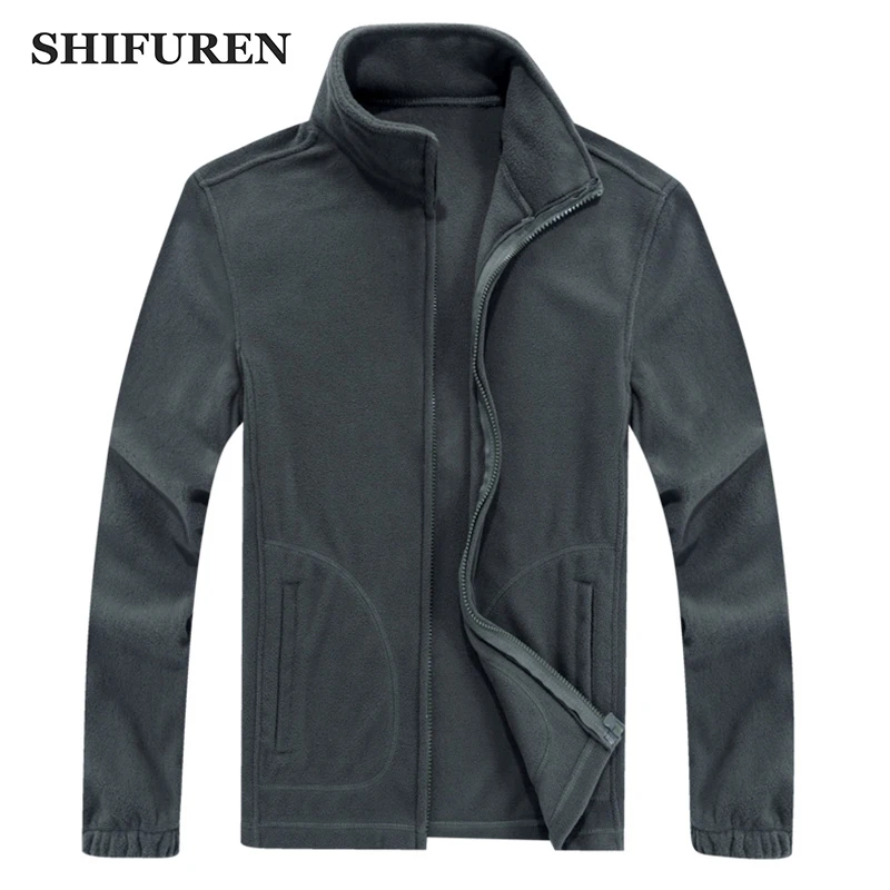 

SHIFUREN Fleece Jacket Mens Long Sleeve Winter Warm Polar Fleece Coats Outerwear Solid Male Causal Clothing Plus Size XL-6XL