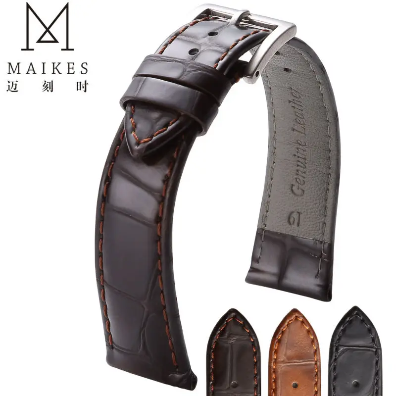 MAIKES New Arrival Genuine Leather watch men strap 18mm 19mm 20mm 22mm For High Quality Watch Band women