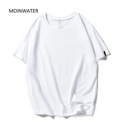 Moinwater-女性用半袖Tシャツ,夏,綿,無地,黒と白,MT1901