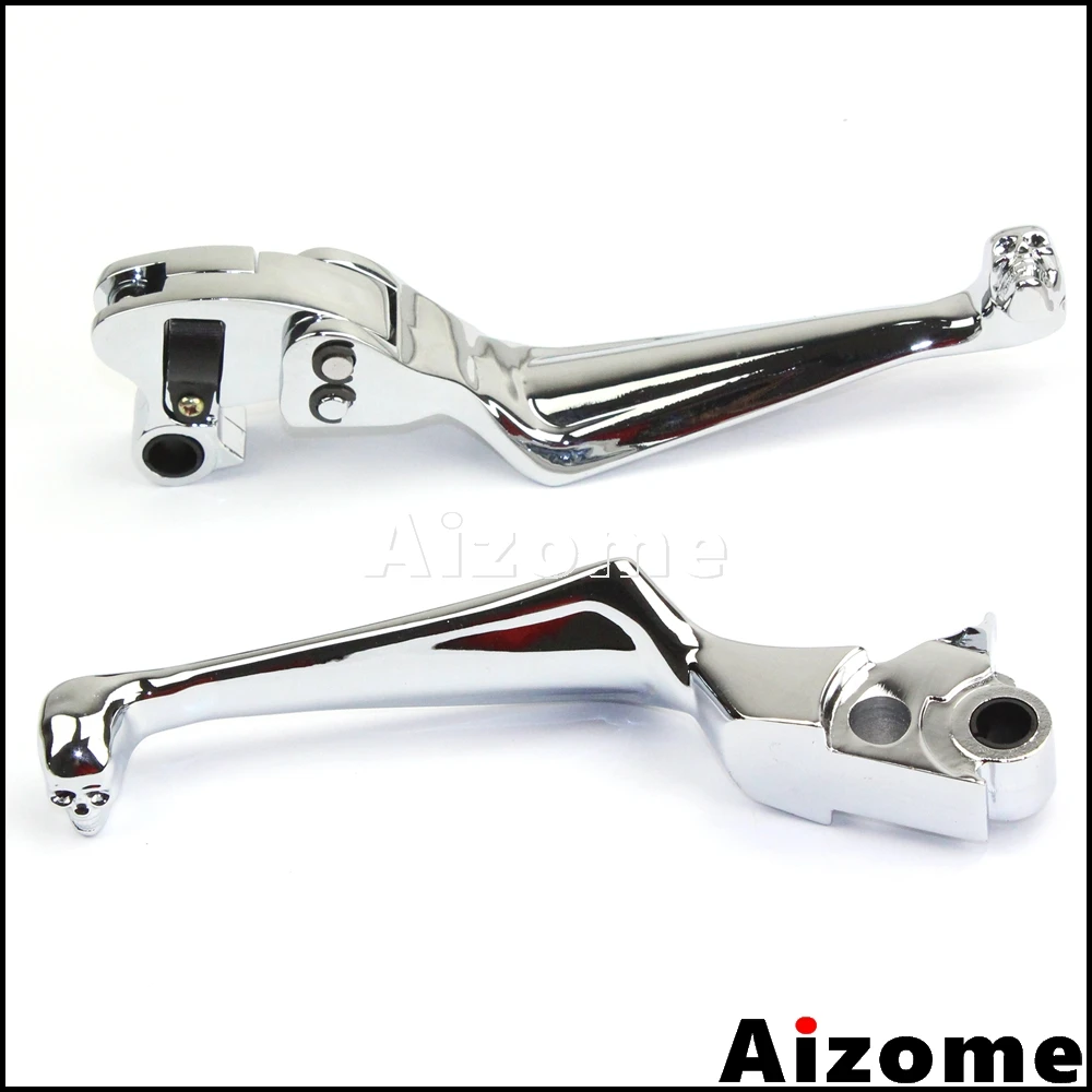 Chrome Adjustable Clutch Levers Skull Levers For Harley ElectraRoad Glide Road King Street Glide 1996-2007 Softail Dyna 96-2013