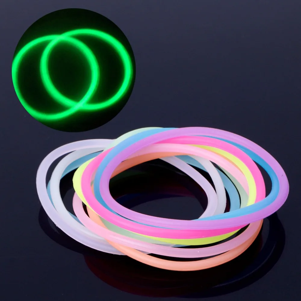 Personalized 10x Luminous Bracelets Night Wristband Neon Fluorescent Silicone Rubber Gummy Hairbands DIY Gift for Friend