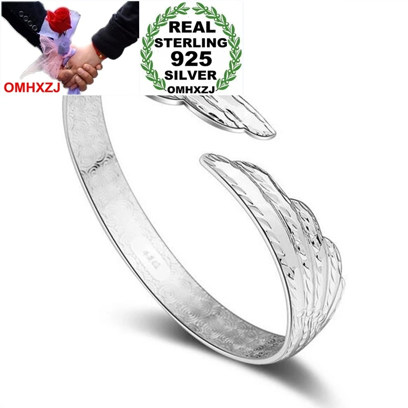 OMHXZJ Wholesale Fashion Ethnic Woman Child Gift Fine Phoenix Feather 925 Sterling Silver Bracelet Bangle Open Adjustable SZ67