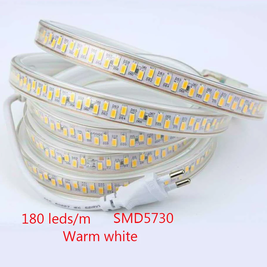 220V ledes csík ligh SMD 5730 2835 5050 5630 180led 60led Vízhatlan esőköpény ledes Szegőszalag kötelet ligh RGB Felmelegedés Fehérítőszer haza dekorációs Világítás