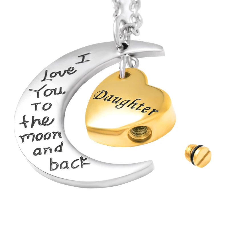 IJD9471 Dad/Mom/Daughter/Son Memorial Keepsake Cremation Pendant Jewelry-I Love You to the Moon and Back Urn Necklace for Ashes