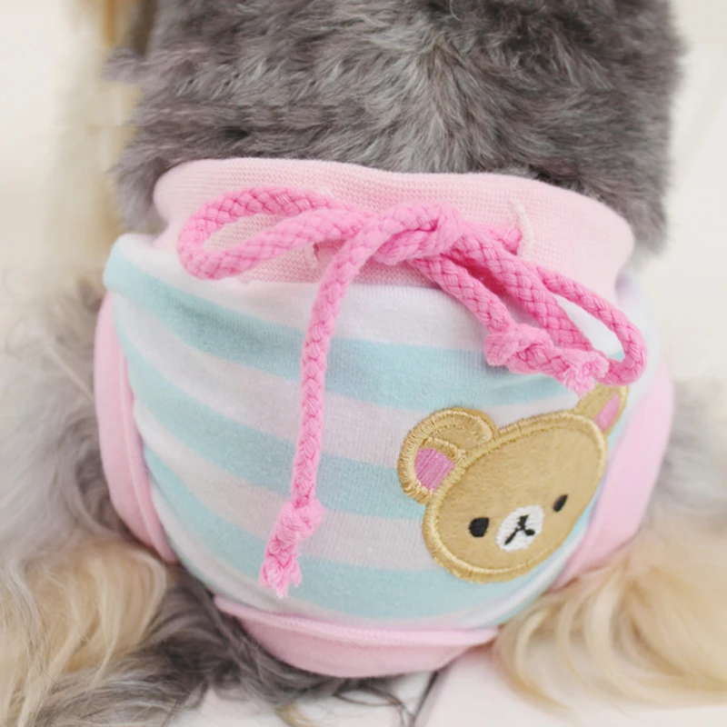 Cotton Bear Female Dog Puppy Sanitary Pants Diaper Underwear Hygienic Cat Cute Physiological Panties for Small Little Pet Animal