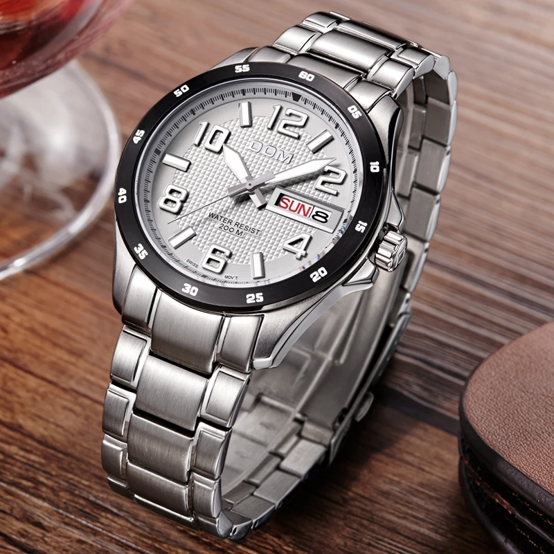 DOM Mens Watches Top Brand Luxury Sport Quartz-Watch Stainless Steel Clock Men Waterproof Wristwatch relogio masculino M-132