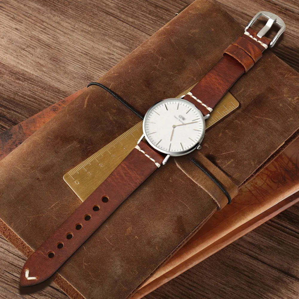 MAIKES Watch Accessories Cow Leather Strap Watch Bracelet Brown Vintage Watch Band 20mm 22mm 24mm Watchband For Fossil Watch