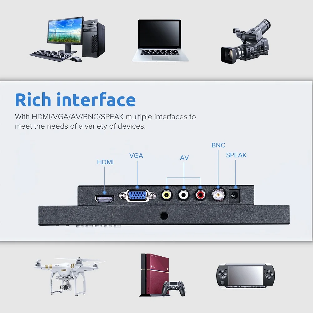 Eyoyo EM08G 8 Inch HDMI Small Monitor 1280X720 IPS Display Computer PC LCD Screen with VGA AV BNC for PC TV CCTV Camera Security