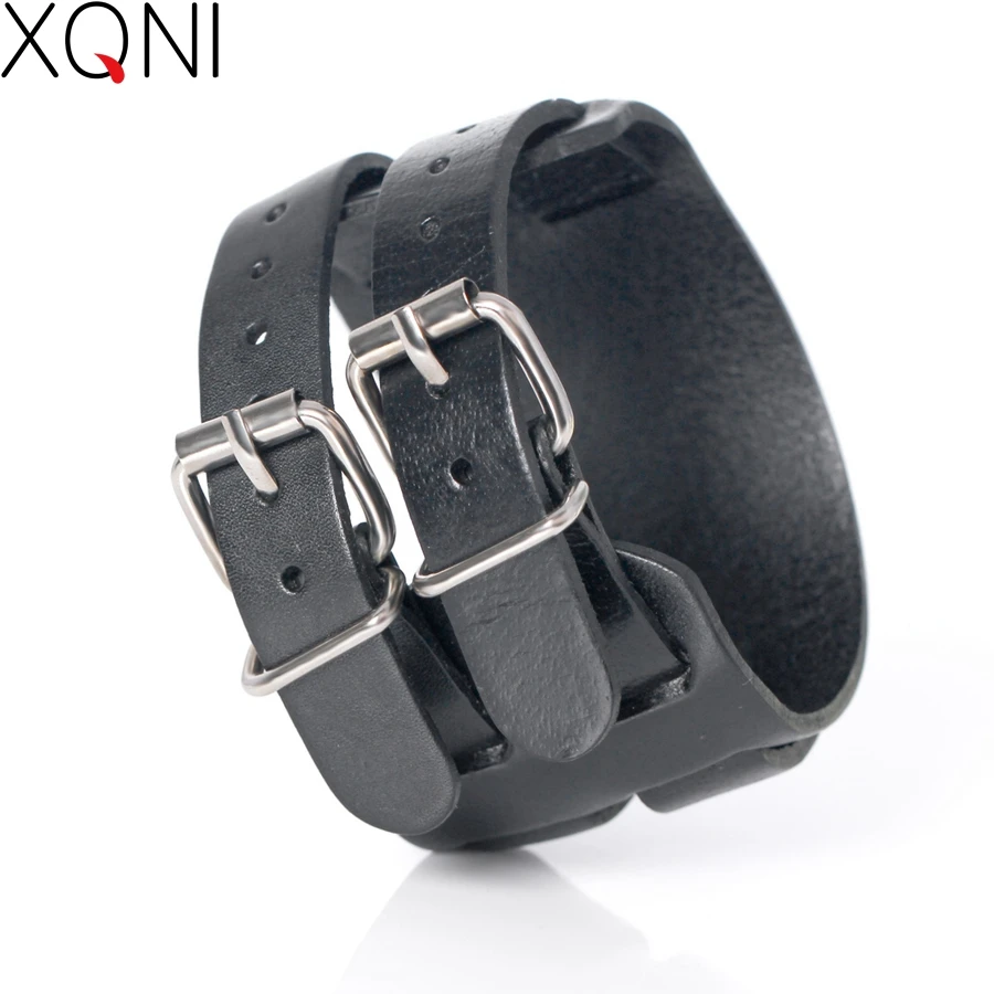 XQNI New Arrival Fashion Genuine Leather Men's Bracelets High Quality Knight Courage Bandage Wrap Charm Black Leather Bracelets.