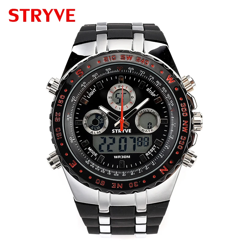 Montre Homme Stryve S8002 Sports Watches Army Military Heavy Dial Alarm Led Analog Clock Luxury Stryve Men Digital analog Watch