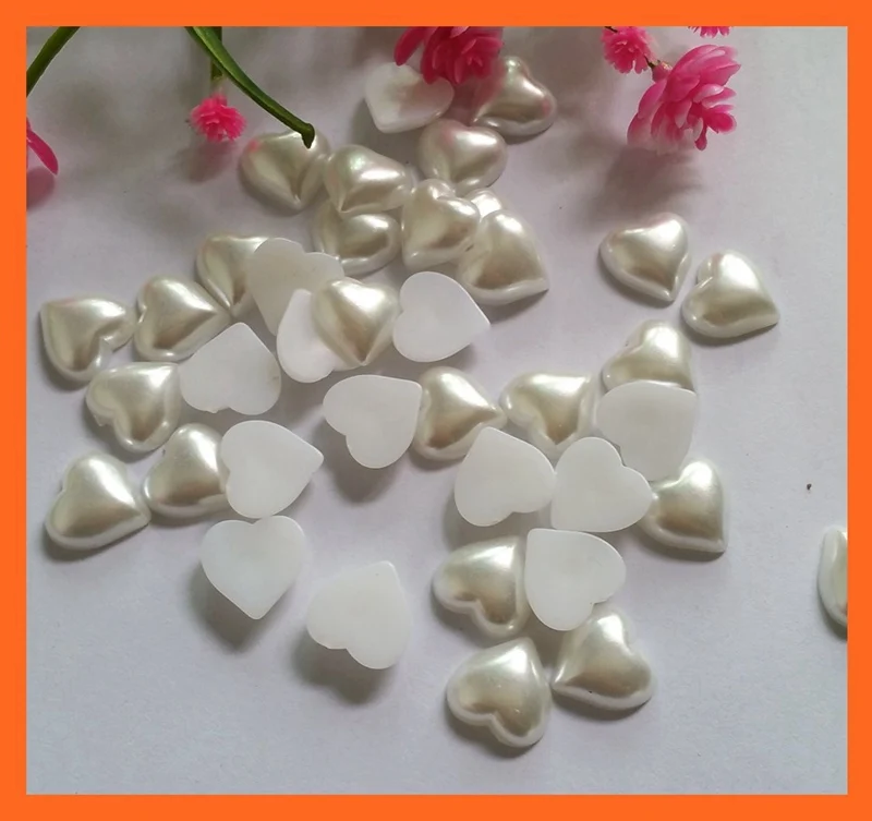 100pcs/lot 10mm Flatback ivory heart Pearl Christmas Craft Embellishment Wedding Decoration