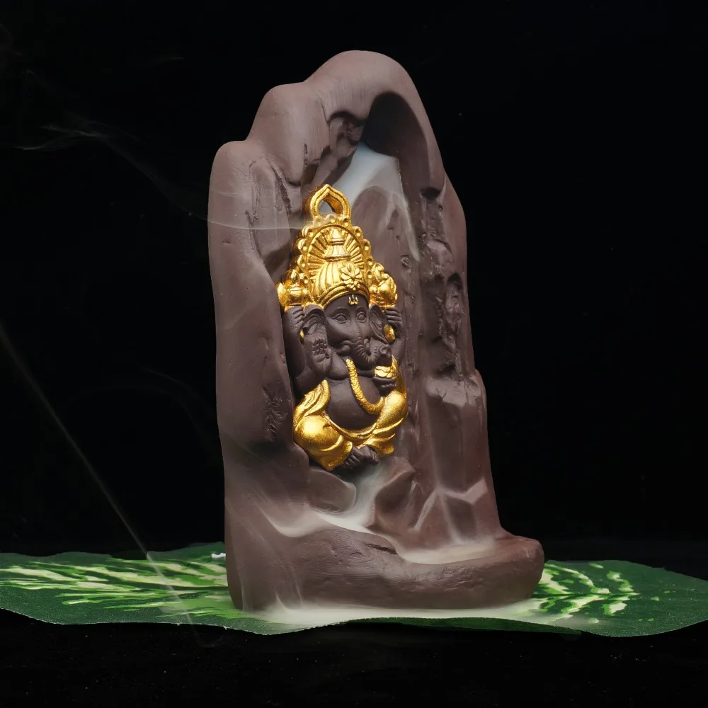 Ceramic Ganesha Incense Burne Incensory Backflow Reflux Holder Incense gift set base home decor