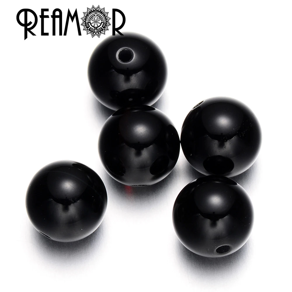 REAMOR Round Black Onyx Natural Stone Beads Small Hole Beads Charms For DIY String Bracelet Jewelry Making Wholesale 6 /8 /10mm