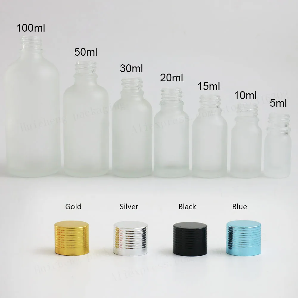 

200 x Frost Glass Essential Oil Bottles Containers Packaging With Reducer Aluminum Lids 100ml 50ml 30ml 20ml 15ml 10ml 5ml