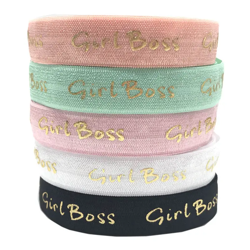 New Arrival Girl boss Printed Fold Over Elastic 16mm 5 colors FOE Elastic Ribbon for DIY Headwear Hair Accessories 10Y/lot