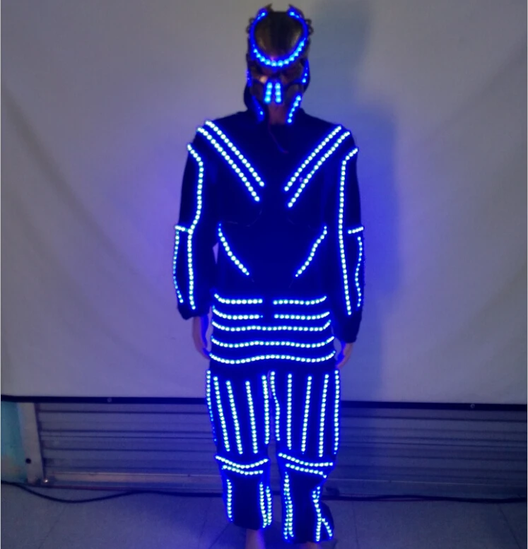 3 Sets Blue Led Luminous Ballroom Costume Clothes With Mask LED Growing Lighting Robot Suits For Event Party Supplies